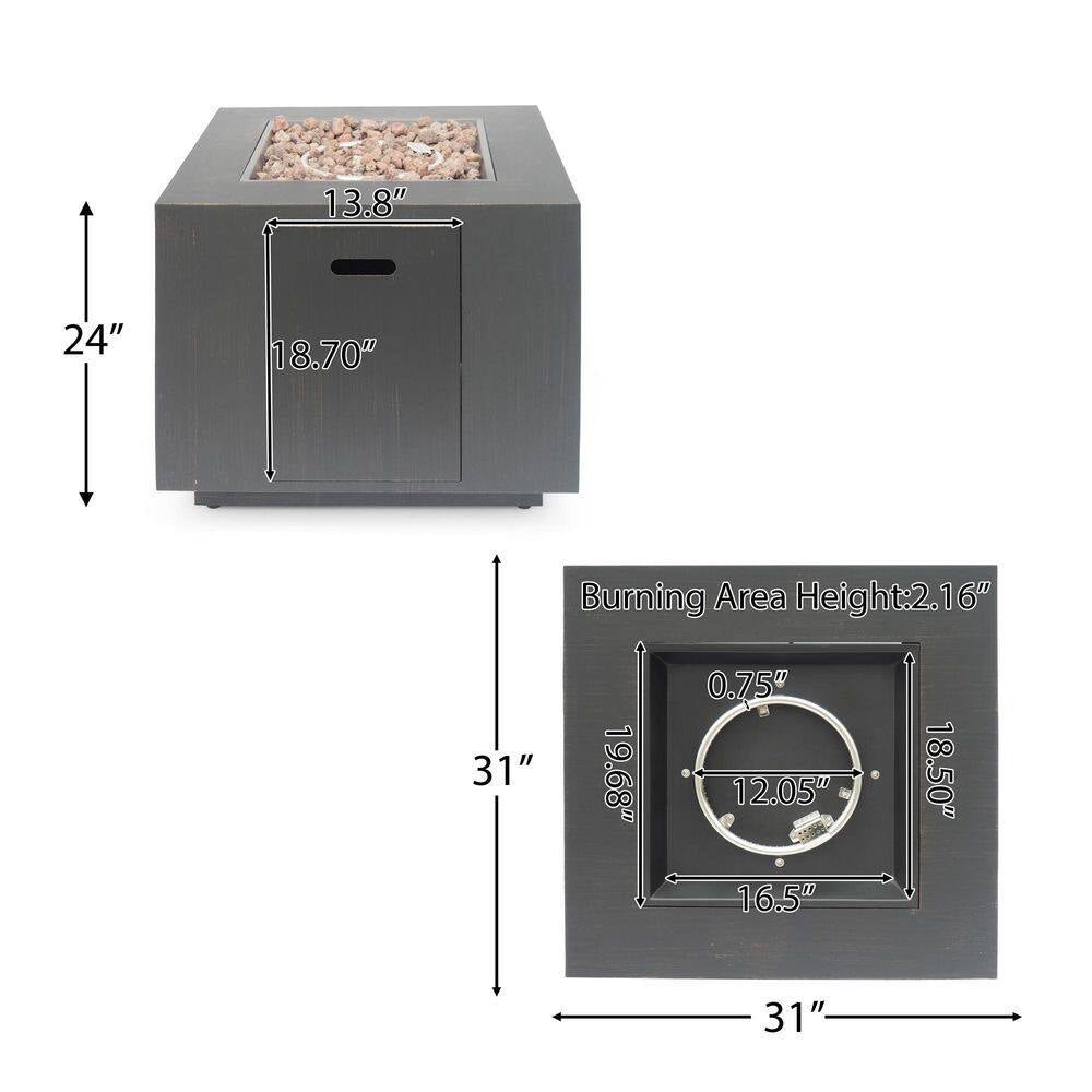 Brown Iron Square Outdoor Propane Fire Pit Tank Inside