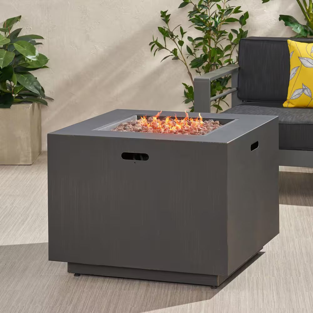 Brown Iron Square Outdoor Propane Fire Pit Tank Inside