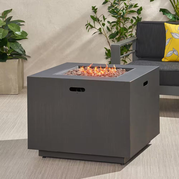 Brown Iron Square Outdoor Propane Fire Pit Tank Inside