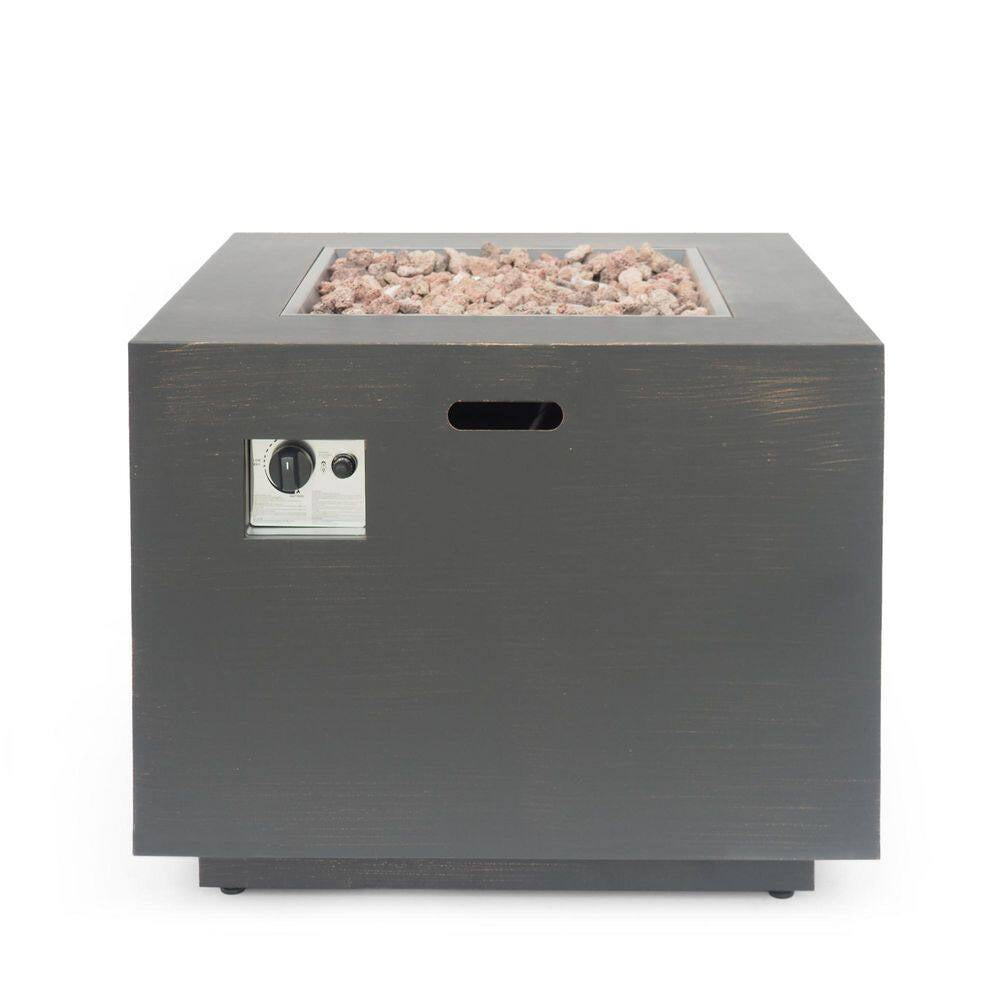 Brown Iron Square Outdoor Propane Fire Pit Tank Inside