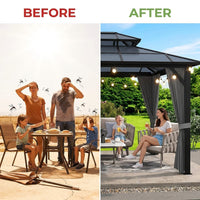 12'X10' Hardtop Gazebo, Aluminum Permanent Pavilion with Polycarbonate Double Roof, Removable Curtains & Mosquito Netting for Patio, Garden, Lawn, Upgrade Your Outdoors: Heavy Duty Hardtop Gazebo — Before & After