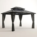Hardtop Gazebo Built to Weather Any Season, 12x10 Aluminum Frame, Polycarbonate Double Roof, Removable Curtains