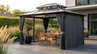 12'X10' Hardtop Gazebo, Aluminum Permanent Pavilion with Polycarbonate Double Roof, Removable Curtains & Mosquito Netting for Patio, Garden, Lawn, Upgrade Your Outdoors: Heavy Duty Hardtop Gazebo — Lifestyle