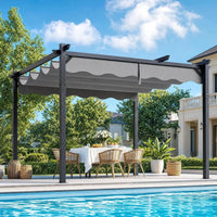 Retractable Pergola Built for Custom Shade, 10x12 Aluminum Frame, Wave-Shaped Canopy, Magnetic Lock