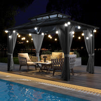 12'X10' Hardtop Gazebo, Aluminum Permanent Pavilion with Polycarbonate Double Roof, Removable Curtains & Mosquito Netting for Patio, Garden, Lawn, Upgrade Your Outdoors: Heavy Duty Hardtop Gazebo
