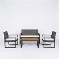 Wicker Patio Conversation Set Designed for Outdoor Living, Acacia Wood Table, Grey Cushions, 4-Piece