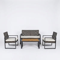4-Piece Wicker Patio Conversation Set with Cushion, Outdoor Patio Furniture Set with Wood Table Top-Grey Cushions — Studio Shot