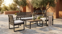 4-Piece Wicker Patio Conversation Set with Cushion, Outdoor Patio Furniture Set with Wood Table Top-Grey Cushions — Lifestyle