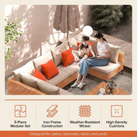 5 Piece Outdoor Patio Furniture Set Modular Outdoor Furniture Set Wicker Outdoor Sectional Sofa with Cushions and Table Patio Set for Balcony Porch Deck Yard ( (Salmon&Orange Wicker, Sand Cushion)) — Results & Stats