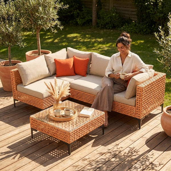 Outdoor Patio Furniture Set Built for Modular Comfort, 5 Piece Sectional, Wicker Construction, Cushions Included