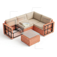 5 Piece Outdoor Patio Furniture Set Modular Outdoor Furniture Set Wicker Outdoor Sectional Sofa with Cushions and Table Patio Set for Balcony Porch Deck Yard ( (Salmon&Orange Wicker, Sand Cushion)) — How It Works