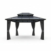 12'X10' Hardtop Gazebo, Aluminum Permanent Pavilion with Polycarbonate Double Roof, Removable Curtains & Mosquito Netting for Patio, Garden, Lawn, Upgrade Your Outdoors: Heavy Duty Hardtop Gazebo