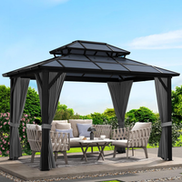 Hardtop Gazebo Built to Weather Any Season, 12x10 Aluminum Frame, Polycarbonate Double Roof, Removable Curtains