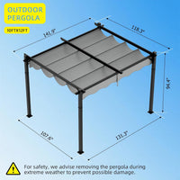 10'X12' Retractable Pergola, Outdoor Pergolas for Patio Covers for Shade and Rain, Aluminum Pergola Canopy Gazebo for Backyard, Deck, Garden