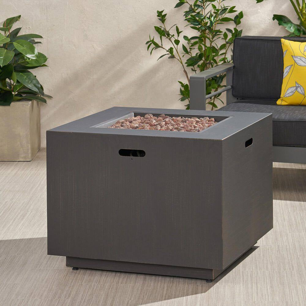 Brown Iron Square Outdoor Propane Fire Pit Tank Inside