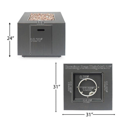 Brown Iron Square Outdoor Propane Fire Pit Tank Inside