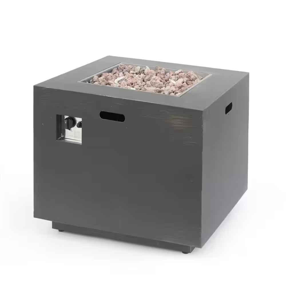 Brown Iron Square Outdoor Propane Fire Pit Tank Inside