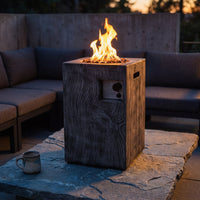 Outdoor Propane Fire Pit, 30000 BTU Column Propane Fire Pit, Wood-Look Surface — Studio Shot