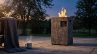 Outdoor Propane Fire Pit, 30000 BTU Column Propane Fire Pit, Wood-Look Surface — Lifestyle