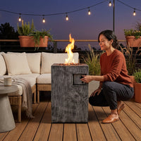 Outdoor Propane Fire Pit, 30000 BTU Column Propane Fire Pit, Wood-Look Surface — Lifestyle