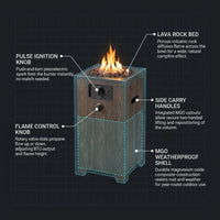 Outdoor Propane Fire Pit, 30000 BTU Column Propane Fire Pit, Wood-Look Surface — How It Works