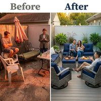 Patio Furniture Set 6-Piece Outdoor Patio Conversation Set with Blue Cushions Lawn Furniture — Before & After