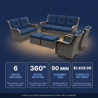 Patio Furniture Set 6-Piece Outdoor Patio Conversation Set with Blue Cushions Lawn Furniture — Results & Stats