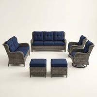 Patio Furniture Set 6-Piece Outdoor Patio Conversation Set with Blue Cushions Lawn Furniture — Studio Shot