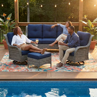 Patio Furniture Set 6-Piece Outdoor Patio Conversation Set with Blue Cushions Lawn Furniture — Lifestyle