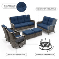 Patio Furniture Set 6-Piece Outdoor Patio Conversation Set with Blue Cushions Lawn Furniture — How It Works