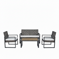 Wicker Patio Conversation Set Designed for Outdoor Living, Acacia Wood Table, Grey Cushions, 4-Piece