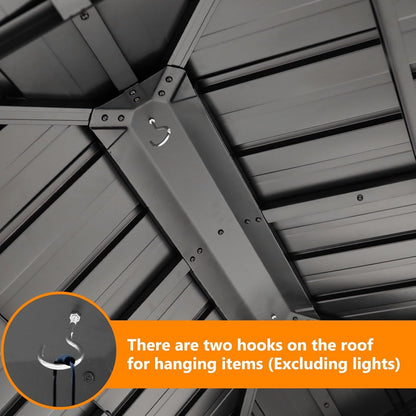 11X13Ft Wood Gazebo, Outdoor Wooden Gazebo with Glavanized Steel Double Roof, Hardtop Gazebos for Garden, Patio, Deck, Backyard